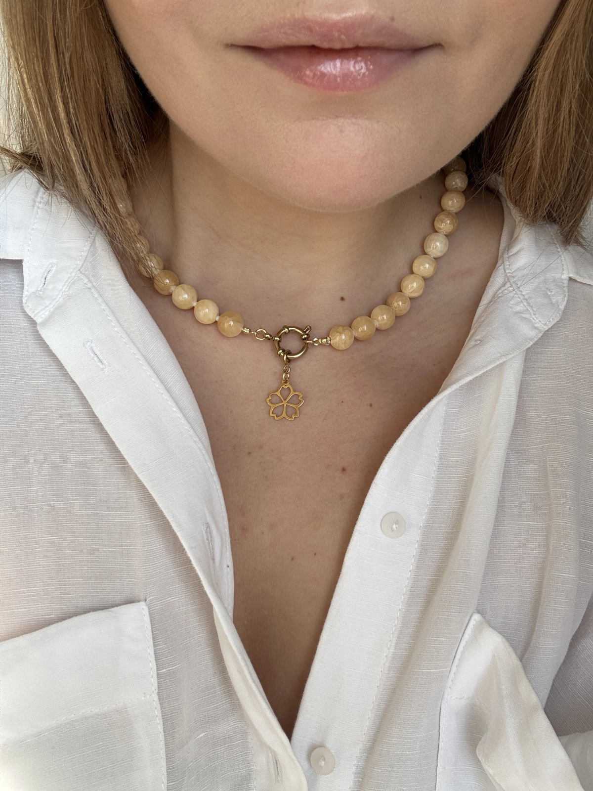 Modular nephrite necklace with a detachable pendant and a decorative stainless steel clasp. Length 45 cm, handmade – photo 3