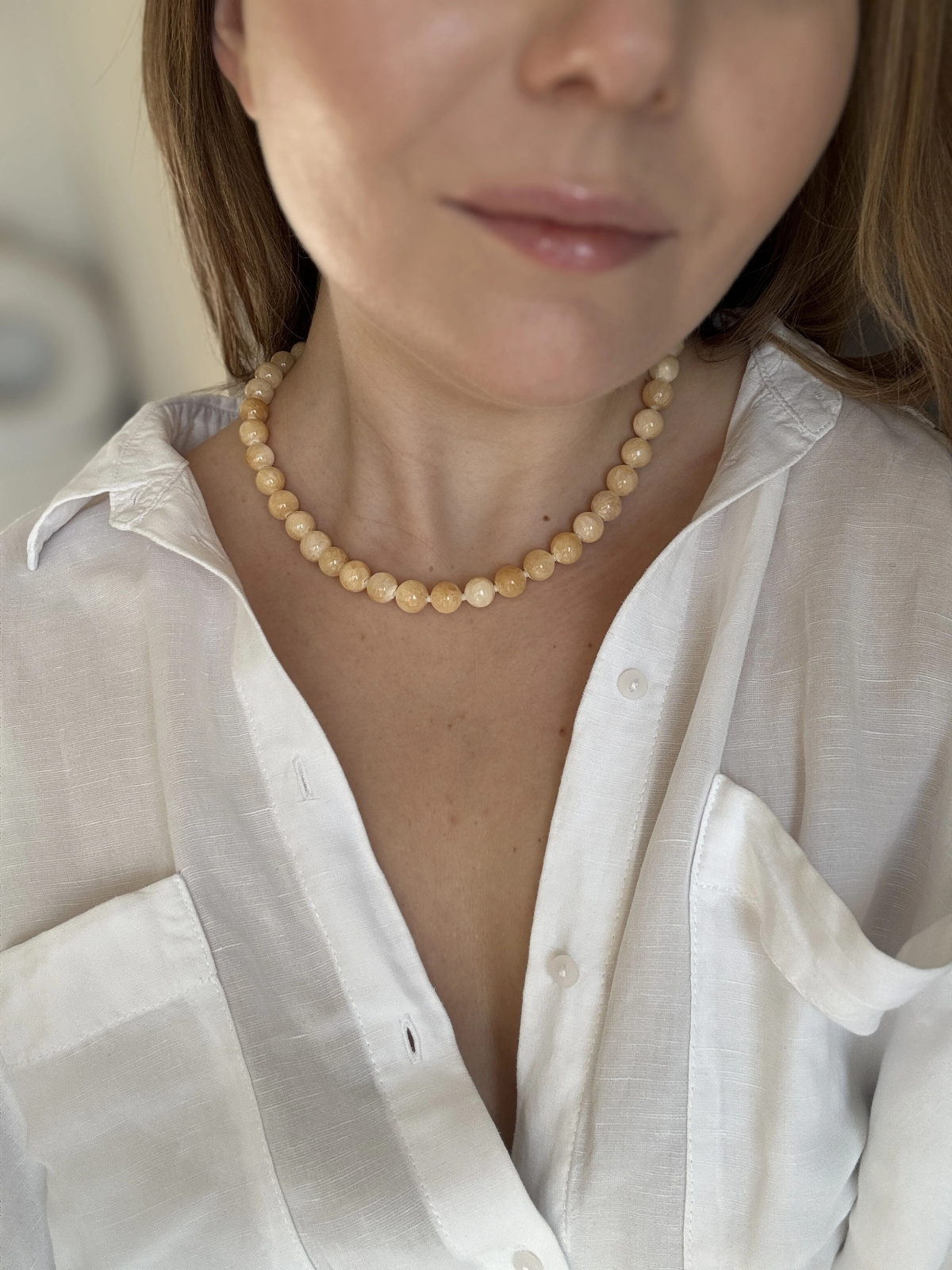 Modular nephrite necklace with a detachable pendant and a decorative stainless steel clasp. Length 45 cm, handmade – photo 4