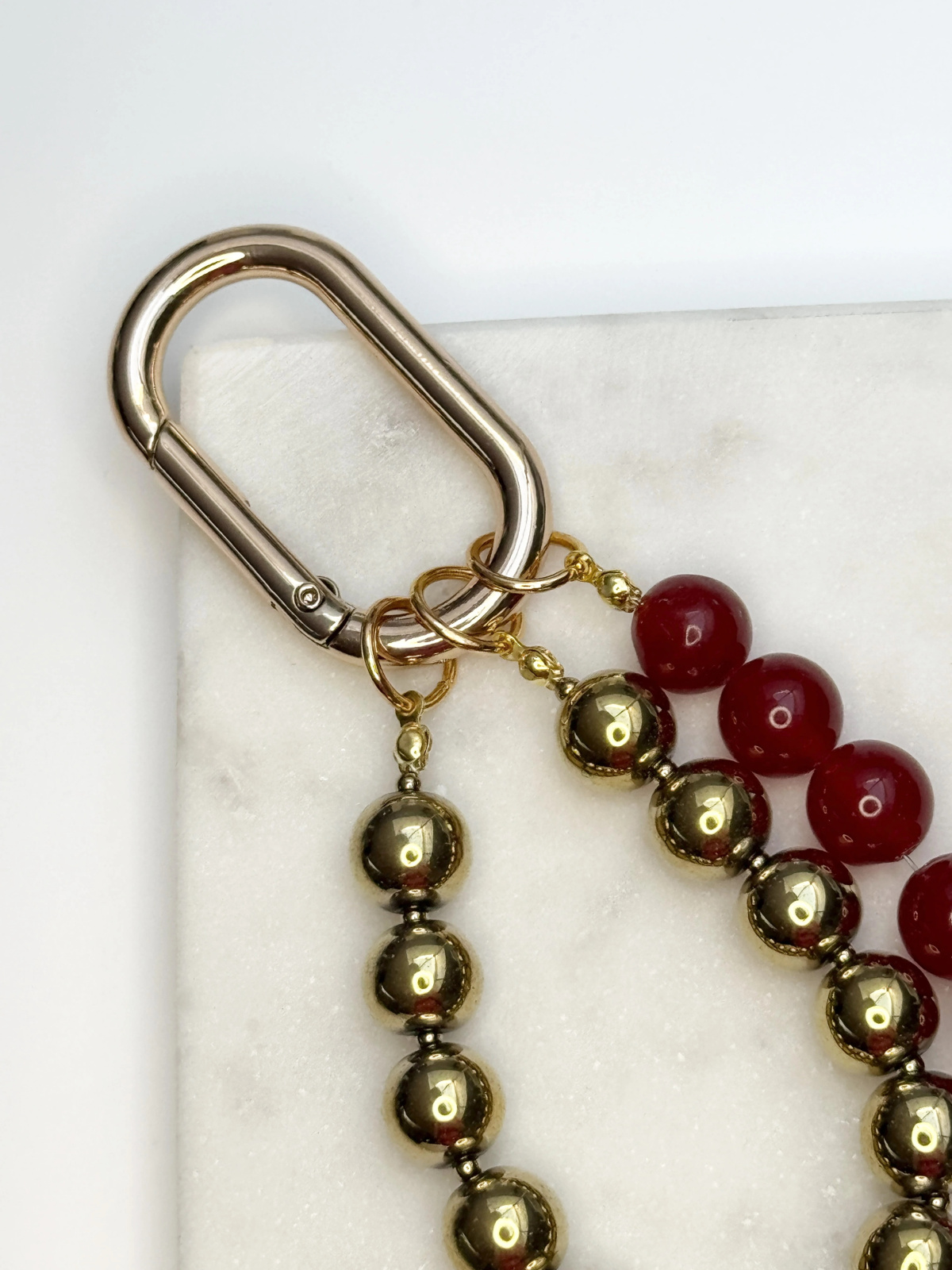 Handmade hematite and jade keychain on steel wire with a charm and coloured stainless steel elements – photo 4