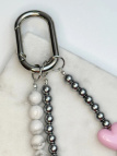 Handmade hematite and howlite keychain on steel wire with a stainless steel charm and an acrylic heart – photo 4
