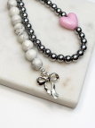 Handmade hematite and howlite keychain on steel wire with a stainless steel charm and an acrylic heart – photo 5