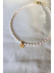 Anklet with natural freshwater pearls and hematite with a gold-plated silver charm, handmade – photo 3