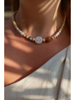 Adjustable river stone necklace with natural pearls, Dalmatian jasper, jade and, handmade – photo 2