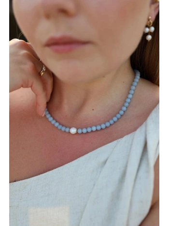 Błękitny naszyjnik z perłą | Upiększaj