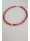 Adjustable pink volcanic lava necklace with a starfish pendant and gold-plated silver elements, handmade – photo 2