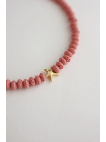 Różowy naszyjnik z lawy wulkanicznej z rozgwiazdą | Upiększaj