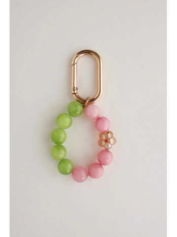 Różowo-zielony brelok z kamieni naturalnych z kwiatkiem | Upiększaj