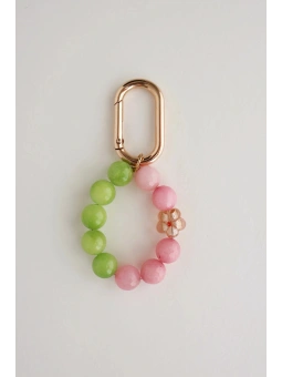 Różowo-zielony brelok z kamieni naturalnych z kwiatkiem | Upiększaj