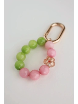 Różowo-zielony brelok z kamieni naturalnych z kwiatkiem | Upiększaj