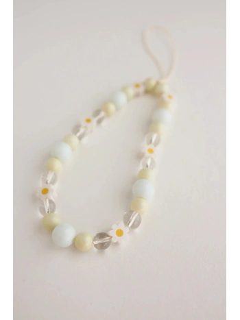 Żółta zawieszka do telefonu z koralików ze stokrotkami | Upiększaj