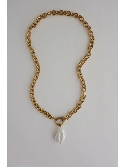 Złoty naszyjnik ze stali nierdzewnej z perłą hodowlaną | Upiększaj