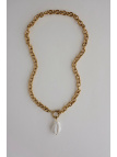 Gouden schakelketting van chirurgisch staal met afneembare hanger met kweekparel en elementen, handgemaakt – foto 3
