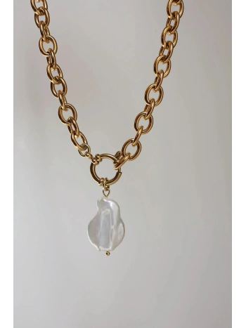 Złoty naszyjnik ze stali nierdzewnej z perłą hodowlaną | Upiększaj