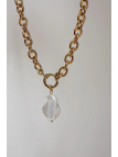 Gouden schakelketting van chirurgisch staal met afneembare hanger met kweekparel en elementen, handgemaakt