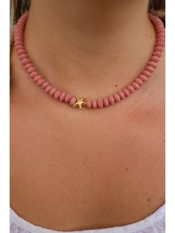 Różowy naszyjnik z lawy wulkanicznej z rozgwiazdą | Upiększaj