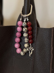 Dalmatian jasper and jade keychain on a steel cable with stainless steel elements, handmade