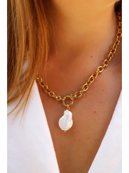 Złoty naszyjnik ze stali nierdzewnej z perłą hodowlaną | Upiększaj