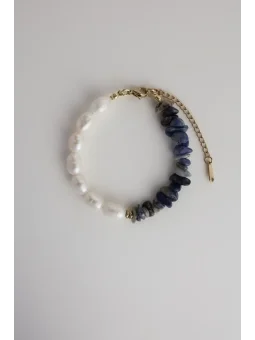 Bransoletka z pereł naturalnych i niebieskiego sodalitu | Upiększaj