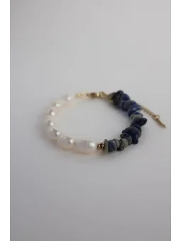 Bransoletka z pereł naturalnych i niebieskiego sodalitu | Upiększaj