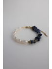 Verstelbare armband van gekweekte parels, sodaliet en hematiet met elementen van verguld zilver en, handgemaakt – foto 4