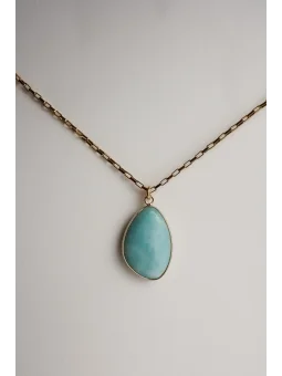 Długi naszyjnik na łańcuszku ze stali chirurgicznej z amazonitem | Upiększaj