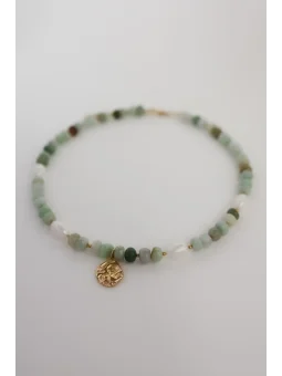 Zielony naszyjnik z akwamarynu i pereł naturalnych | Upiększaj