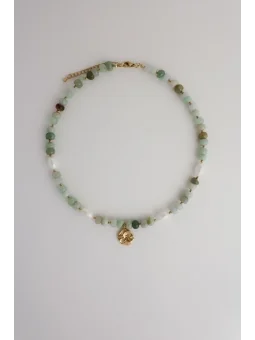 Zielony naszyjnik z akwamarynu i pereł naturalnych | Upiększaj