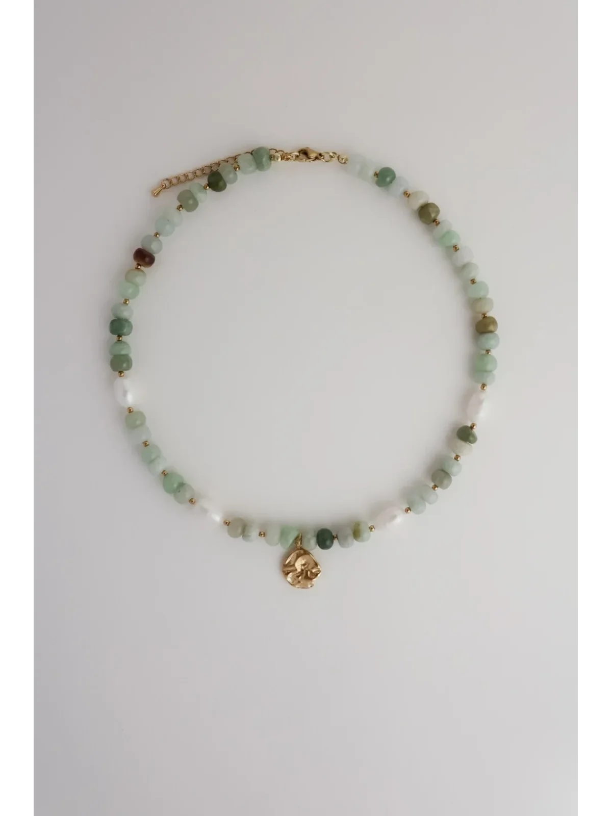 Zielony naszyjnik z akwamarynu i pereł naturalnych | Upiększaj