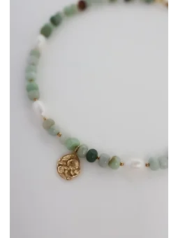 Zielony naszyjnik z akwamarynu i pereł naturalnych | Upiększaj