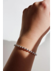 Verstelbare armband van zilverkleurig gecoate hematiet met een kleine opaal aan staaldraad, met sluiting, handgemaakt