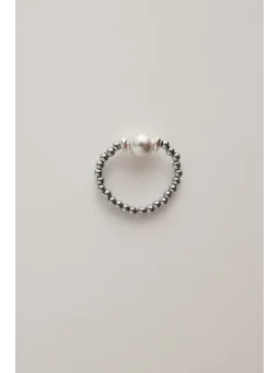 Srebrny pierścionek elastyczny z hematytu | Upiększaj