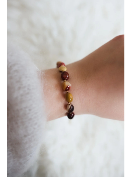 Handmade adjustable mookaite and hematite bracelet on steel wire with a stainless steel clasp