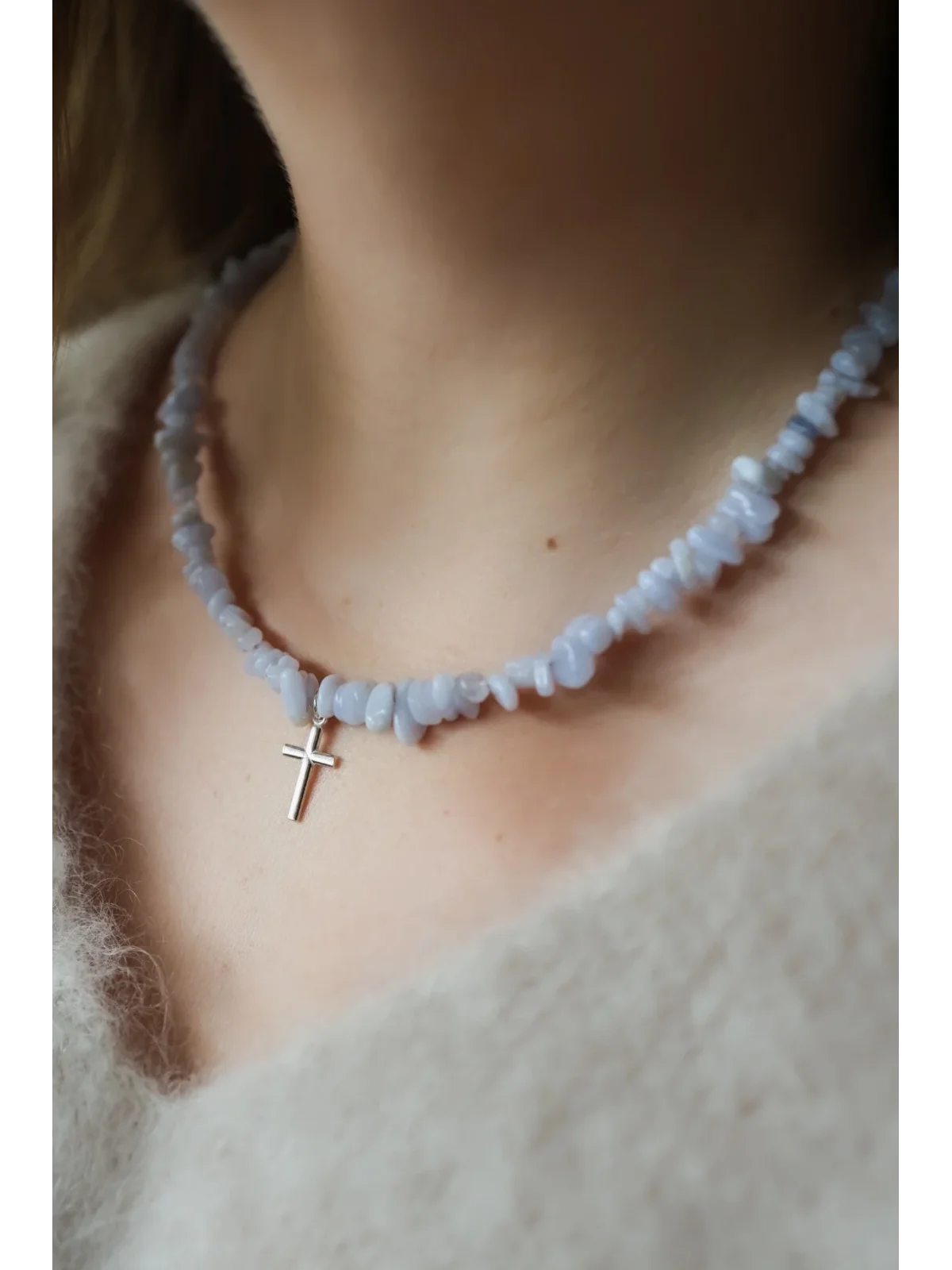 Błękitny naszyjnik z chalcedonu | Upiększaj