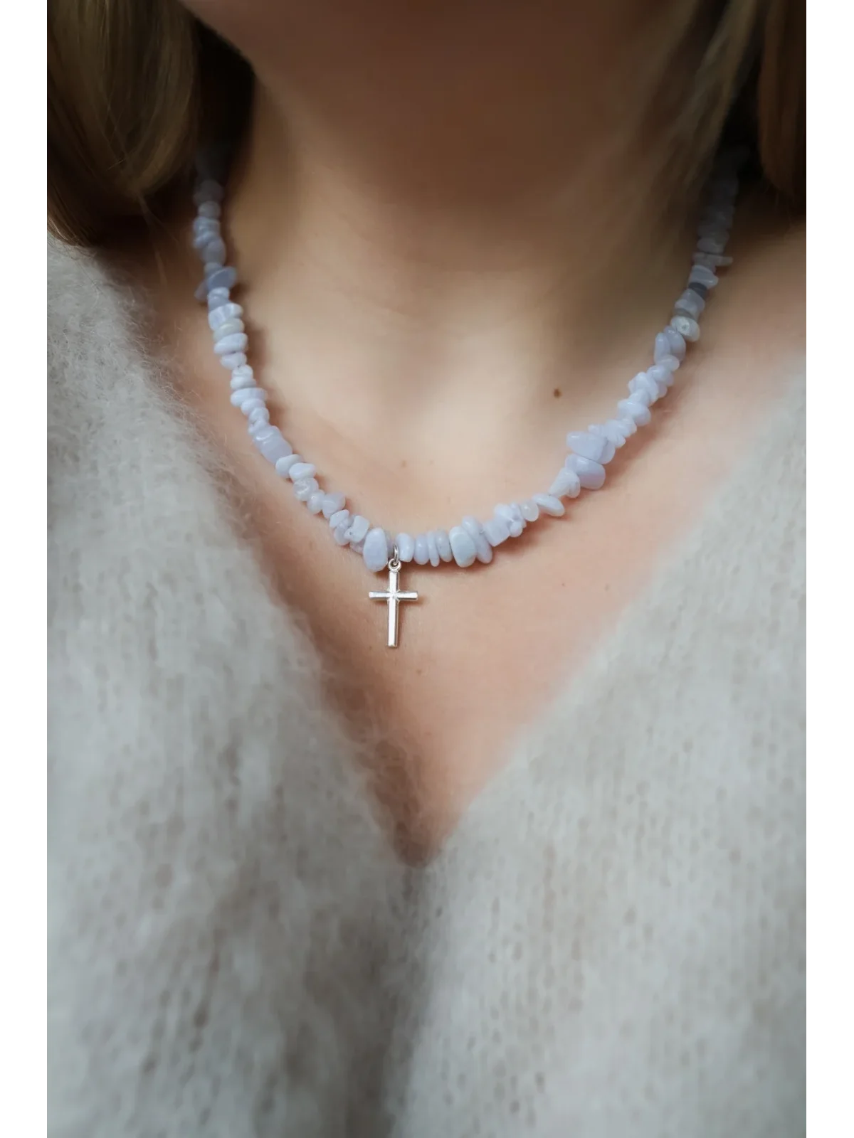 Błękitny naszyjnik z chalcedonu | Upiększaj