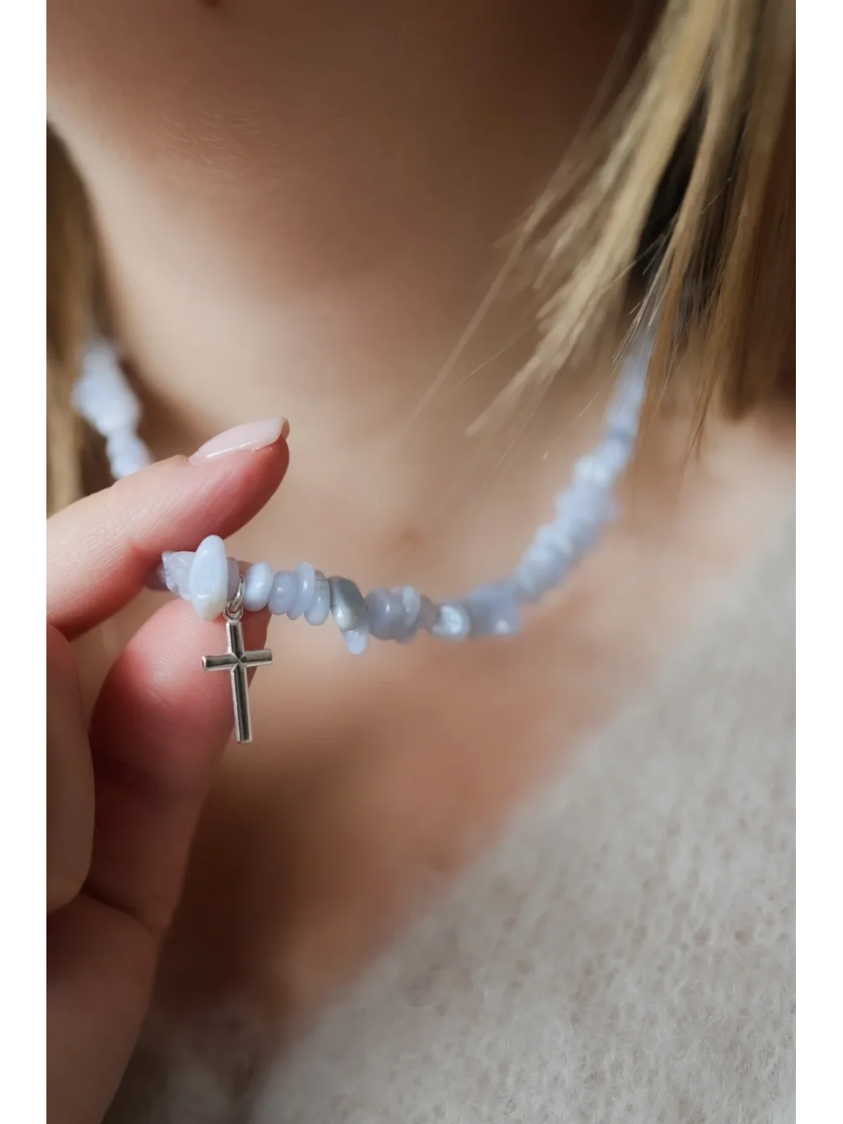 Błękitny naszyjnik z chalcedonu | Upiększaj