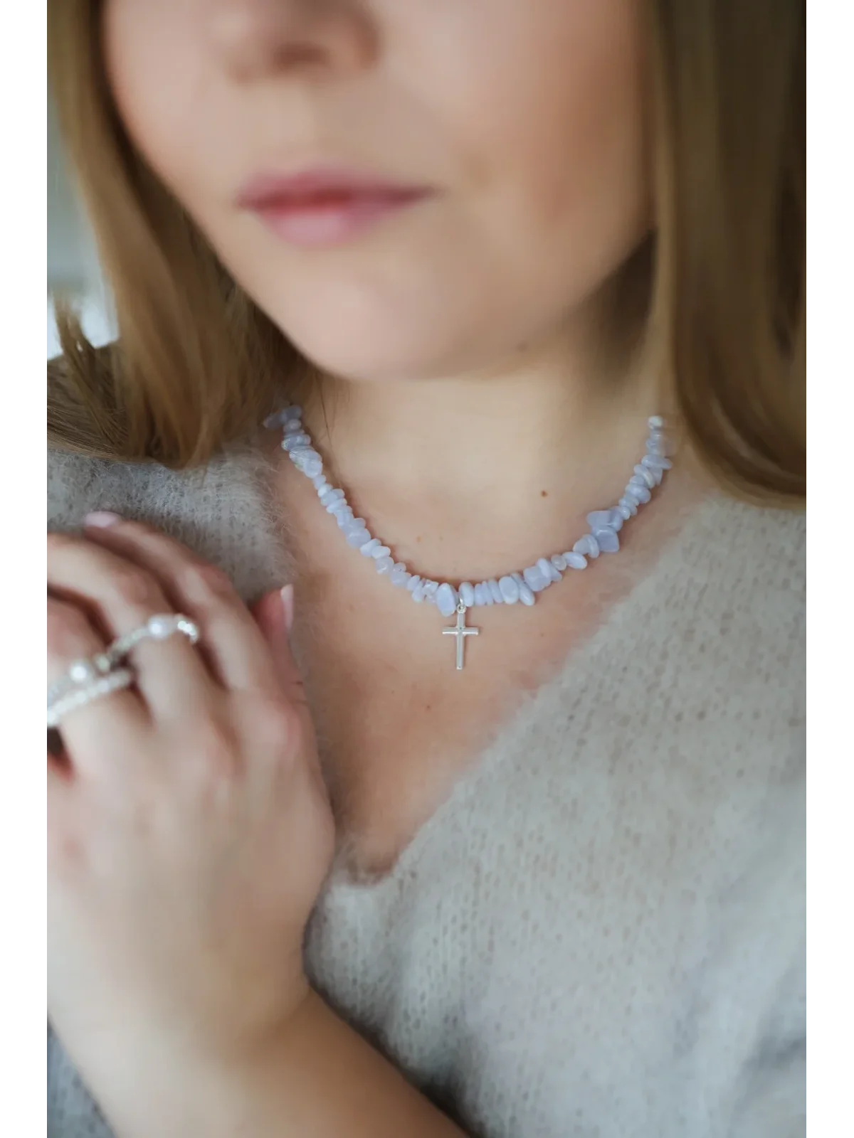 Błękitny naszyjnik z chalcedonu | Upiększaj