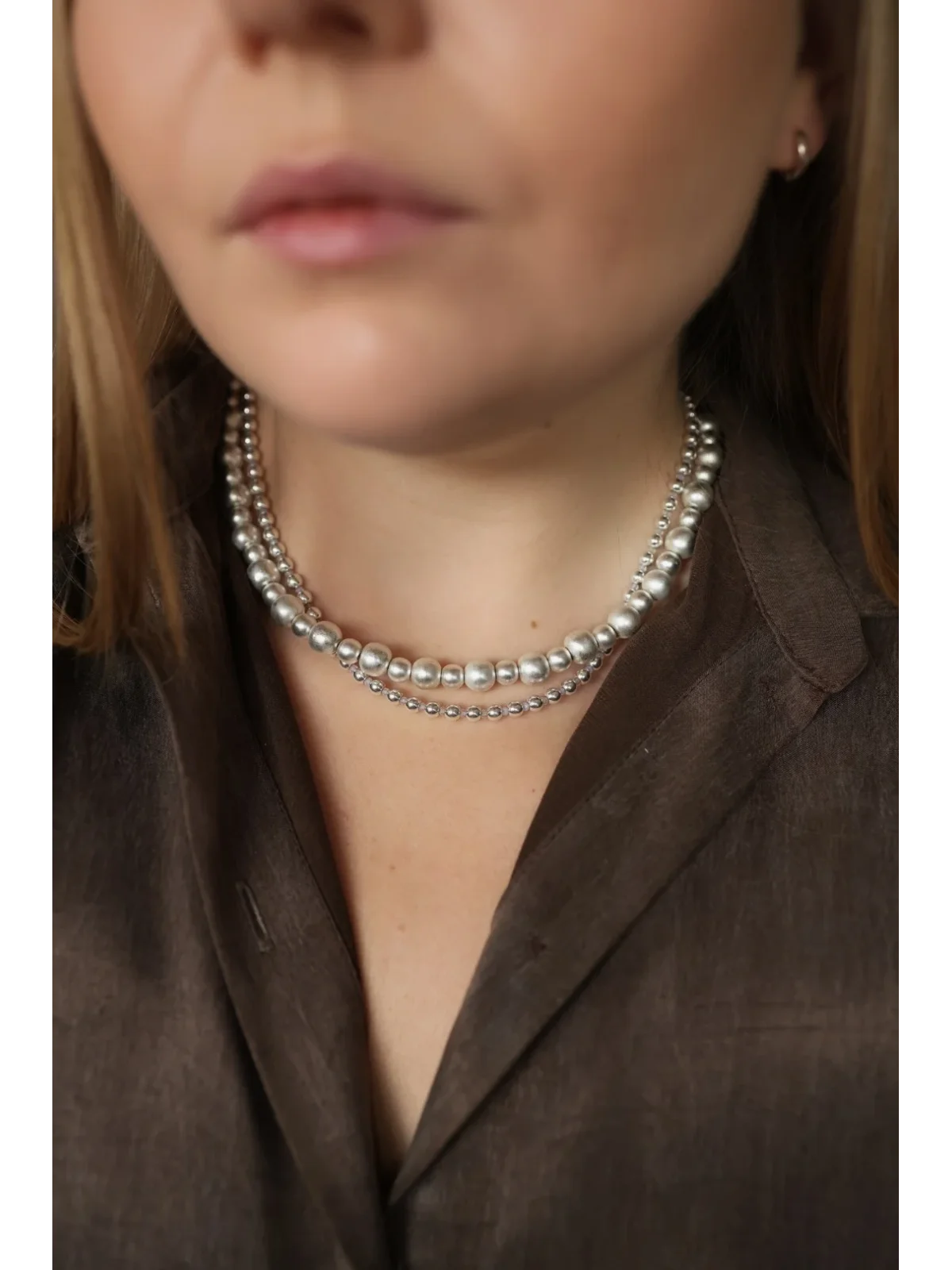 Satynowy naszyjnik ze srebrnego hematytu | Upiększaj