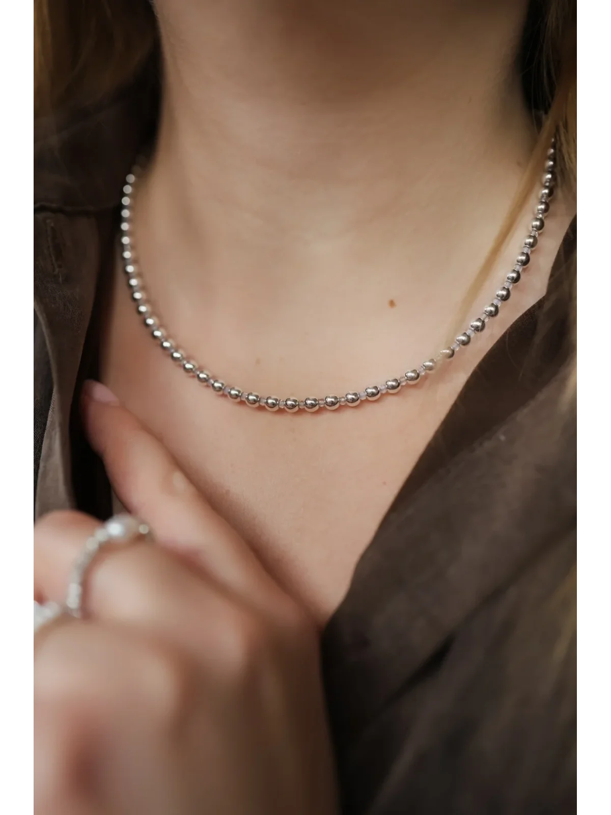 Srebrny naszyjnik z hematytu i opalu | Upiększaj