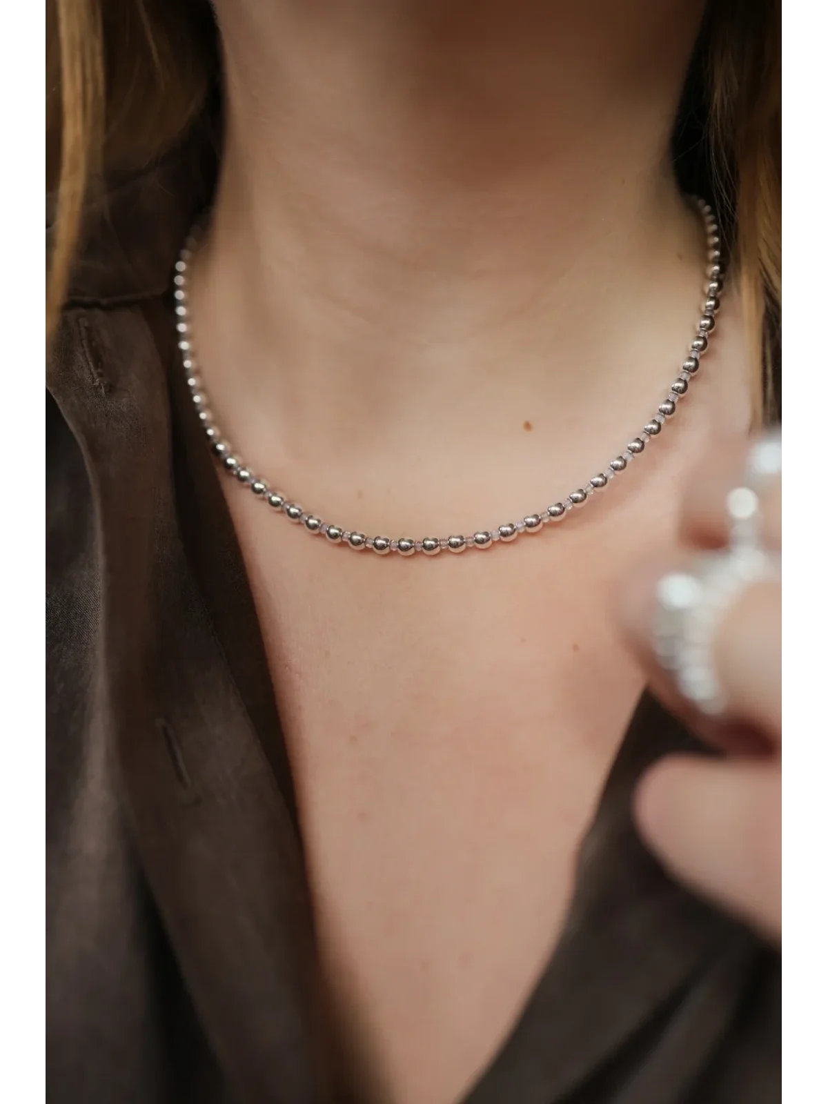 Srebrny naszyjnik z hematytu i opalu | Upiększaj