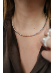 Adjustable necklace of silver-plated hematite and small opal on a steel wire with a clasp of, handmade – photo 5