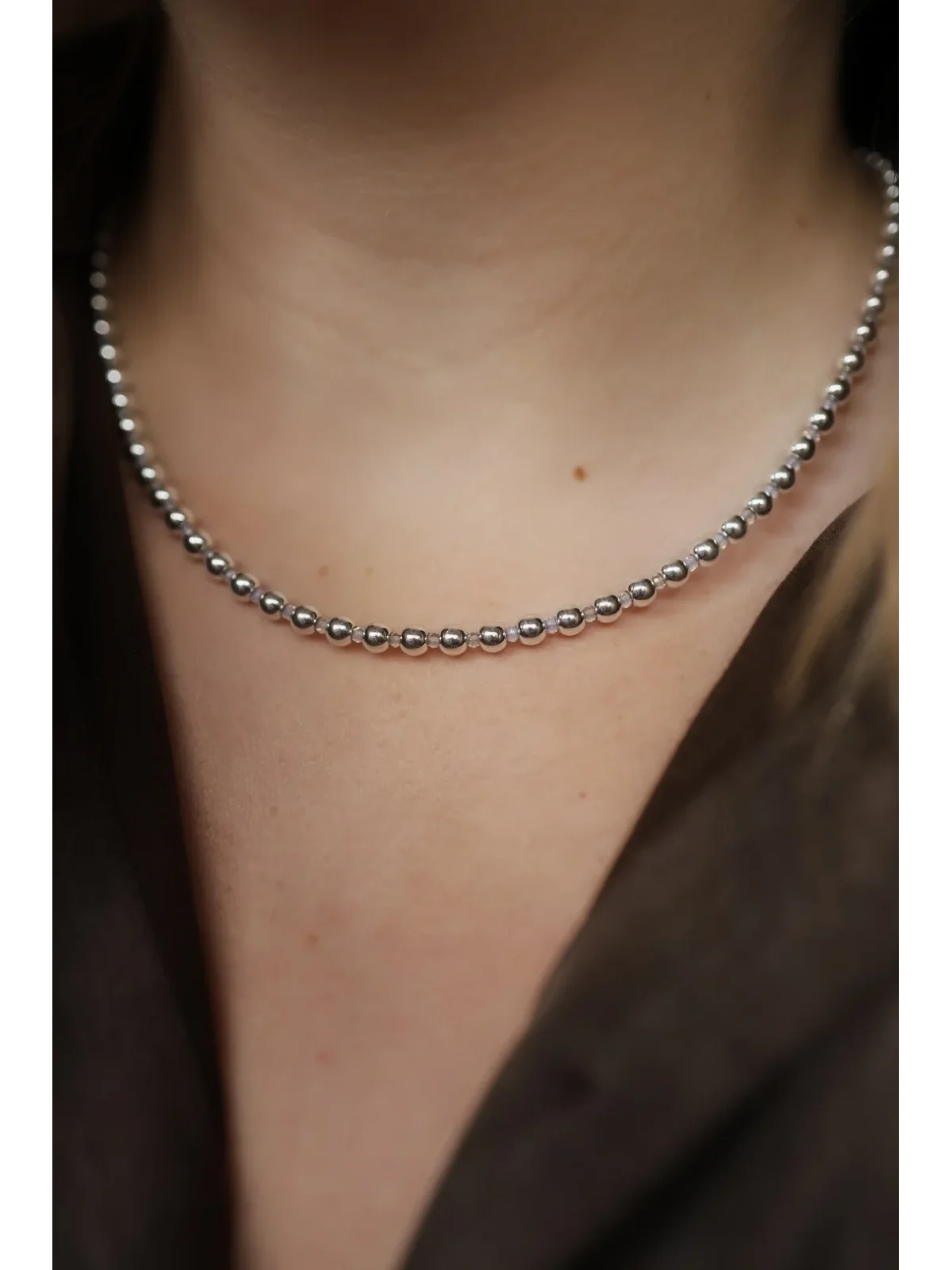 Srebrny naszyjnik z hematytu i opalu | Upiększaj