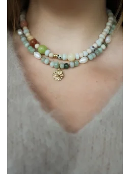 Zielony naszyjnik z akwamarynu i pereł naturalnych | Upiększaj