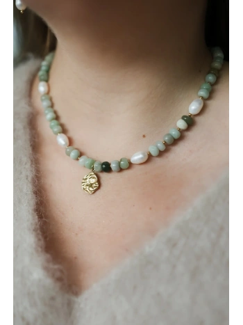 Zielony naszyjnik z akwamarynu i pereł naturalnych | Upiększaj