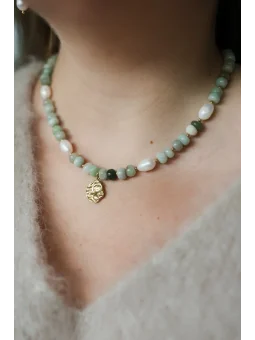 Zielony naszyjnik z akwamarynu i pereł naturalnych | Upiększaj