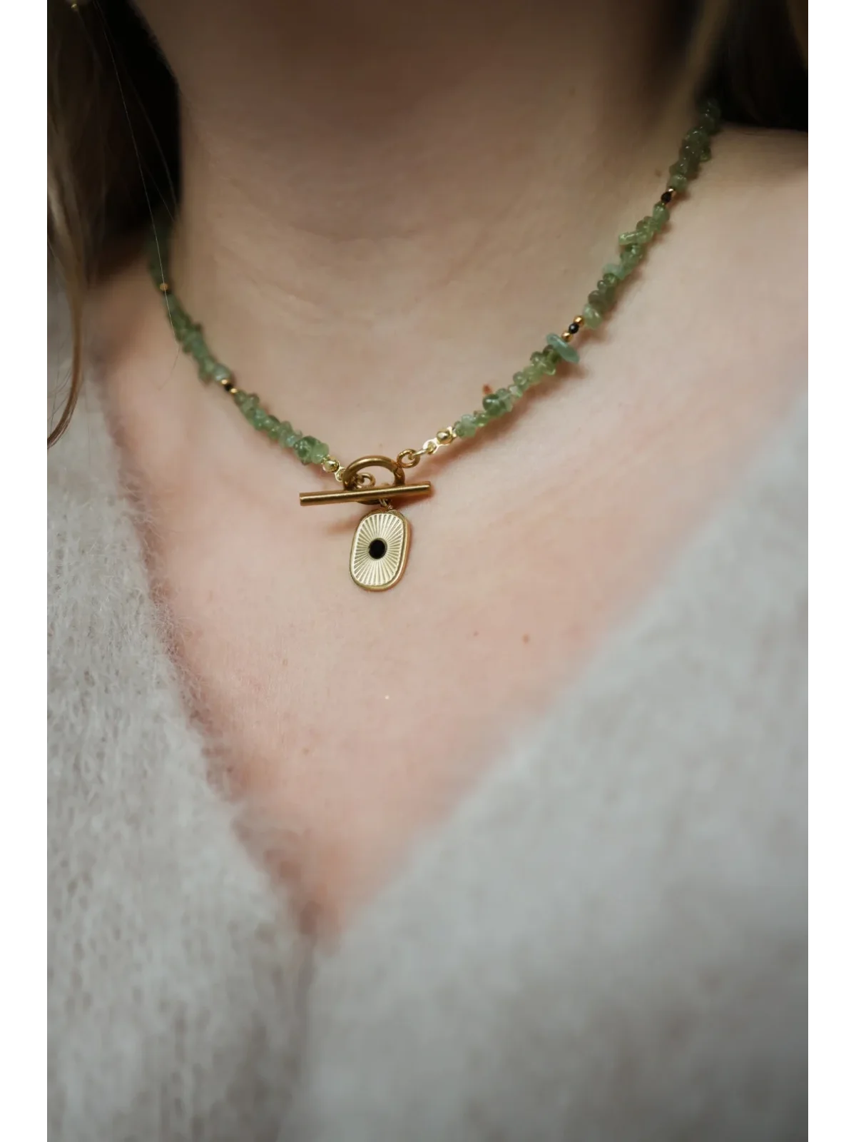 Zielony naszyjnik z apatytu i czarnego turmalinu | Upiększaj