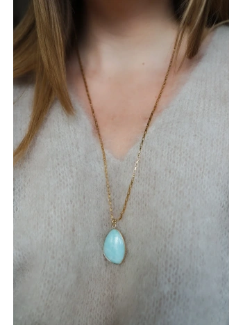 Długi naszyjnik na łańcuszku ze stali chirurgicznej z amazonitem | Upiększaj