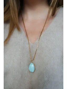 Długi naszyjnik na łańcuszku ze stali chirurgicznej z amazonitem | Upiększaj