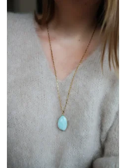 Długi naszyjnik na łańcuszku ze stali chirurgicznej z amazonitem | Upiększaj