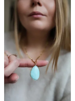 Długi naszyjnik na łańcuszku ze stali chirurgicznej z amazonitem | Upiększaj