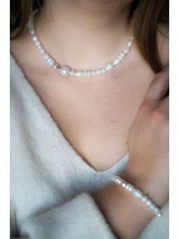 Naszyjnik z pereł z perłą barokową i srebrną kulką | Upiększaj